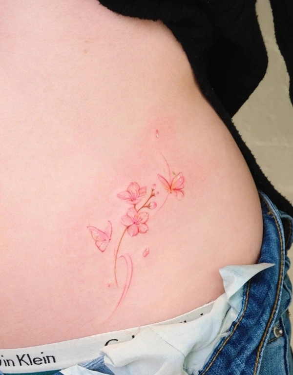 Hình xăm hoa anh đào nữ phong cách tối giản