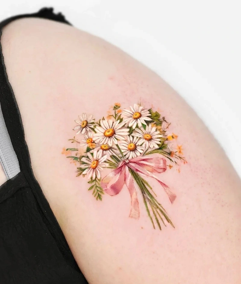 Hình xăm hoa cúc nữ mini dễ thương