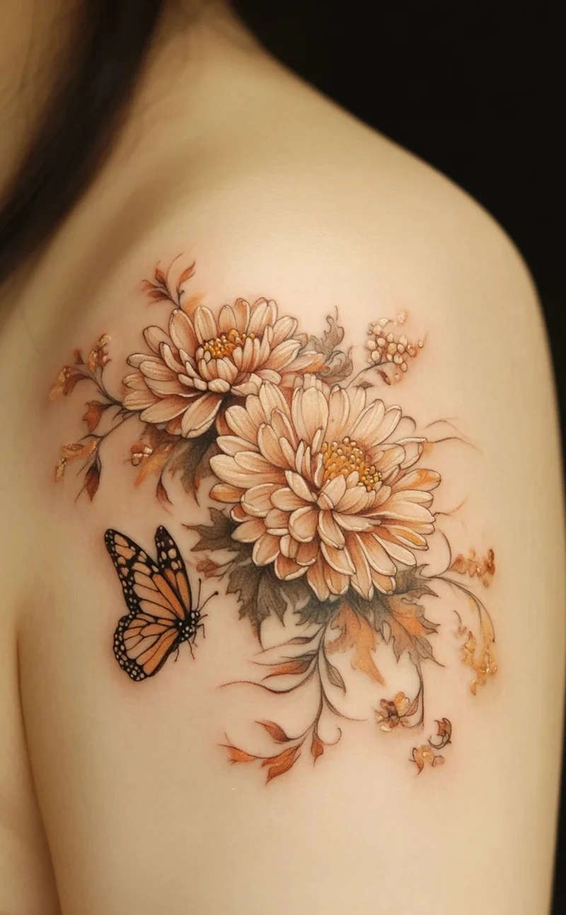 Hình xăm hoa cúc nữ nhẹ nhàng sâu lắng