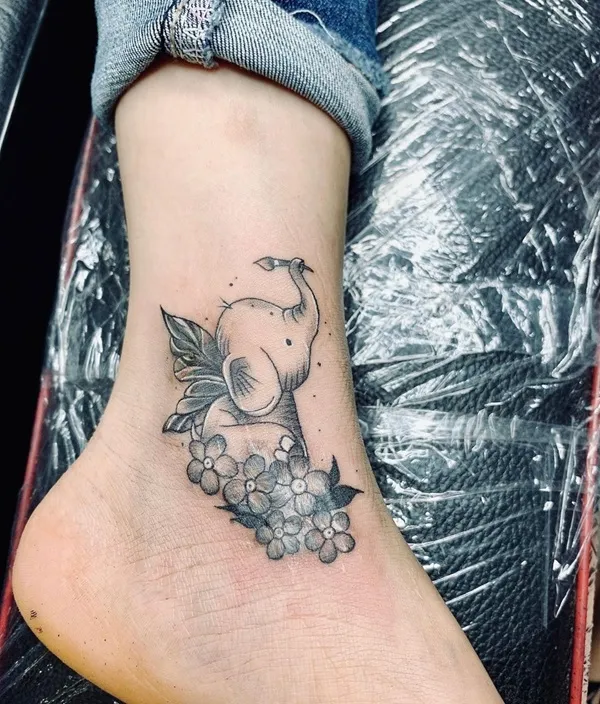 Hình xăm hoa lá kết hợp linh vật 3D