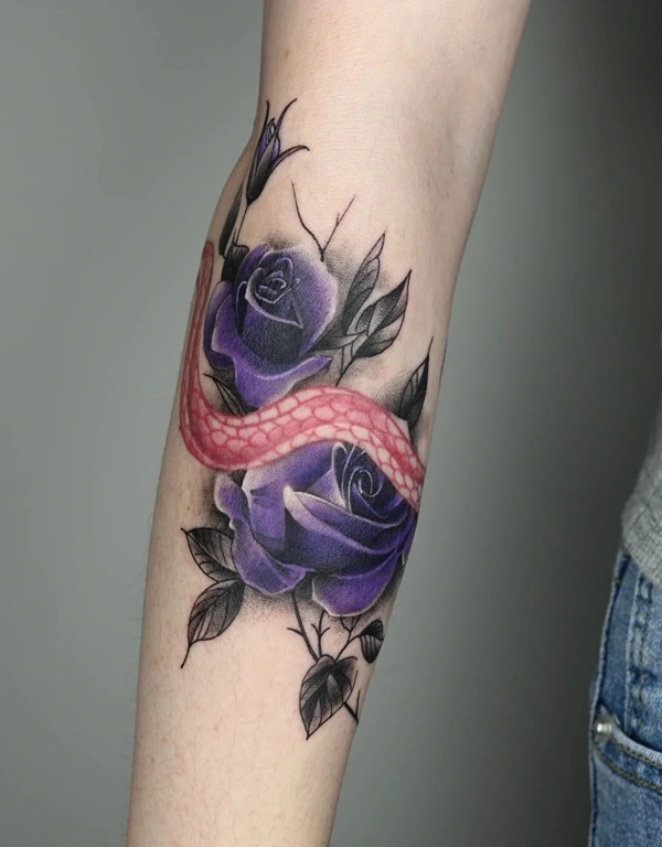 Hình xăm hoa lá kết hợp linh vật cute nhẹ nhàng