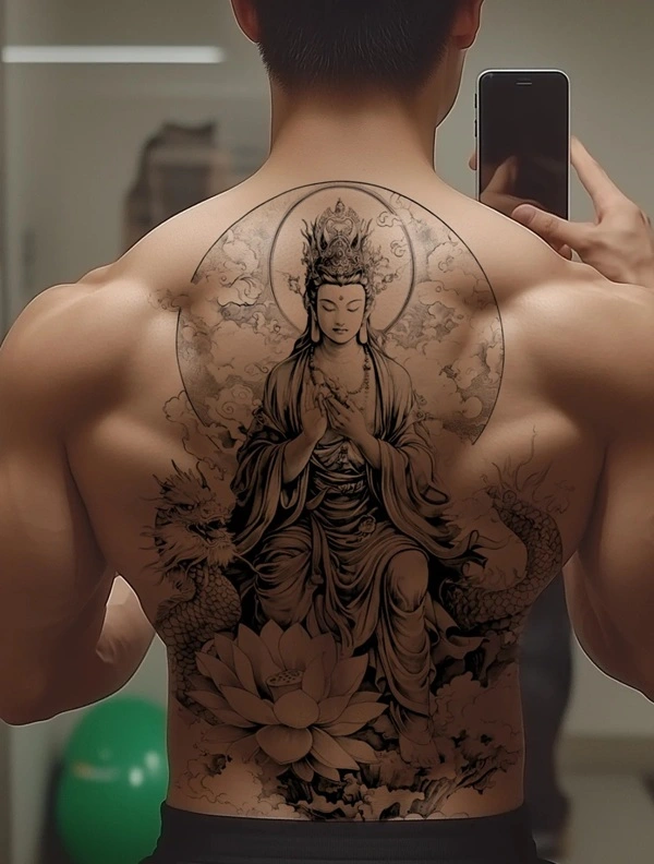 Hình xăm lưng phong thủy họa tiết cổ đại