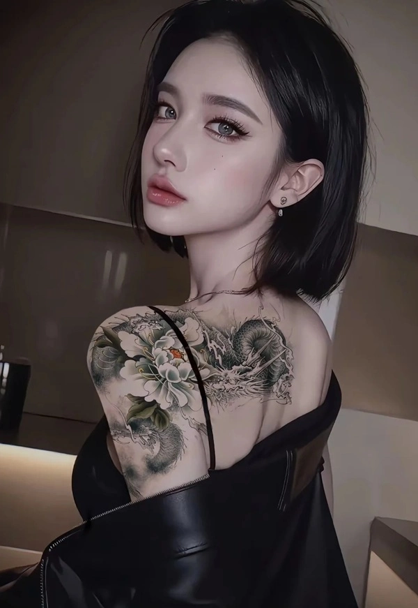 Hình xăm lưng phong thủy line art