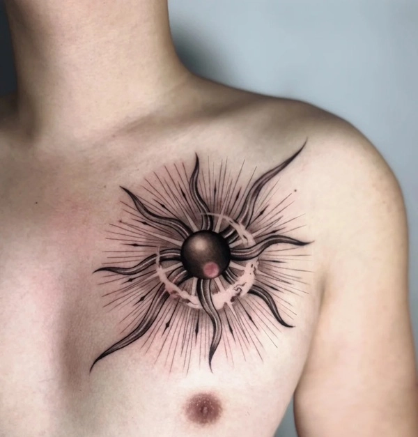 Hình xăm mặt trời phong thủy bản lớn nhỏ