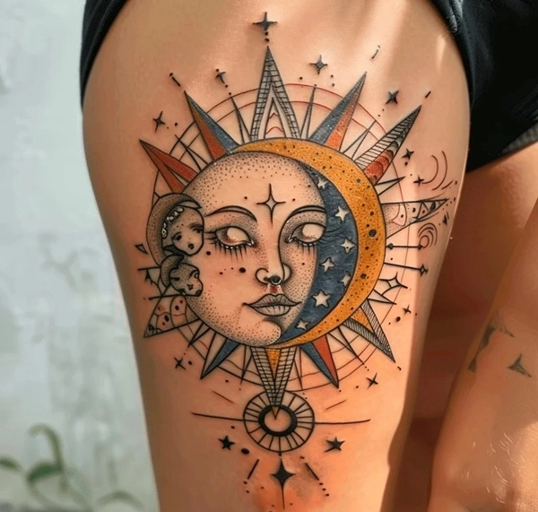 Hình xăm mặt trời phong thủy nhẹ nhàng