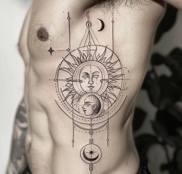 Hình xăm mặt trời phong thủy vintage