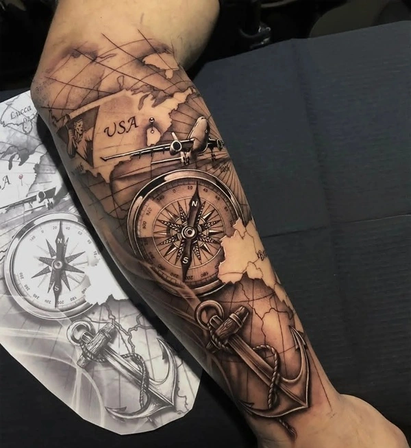 Hình xăm mỏ neo nam phối họa tiết đẹp