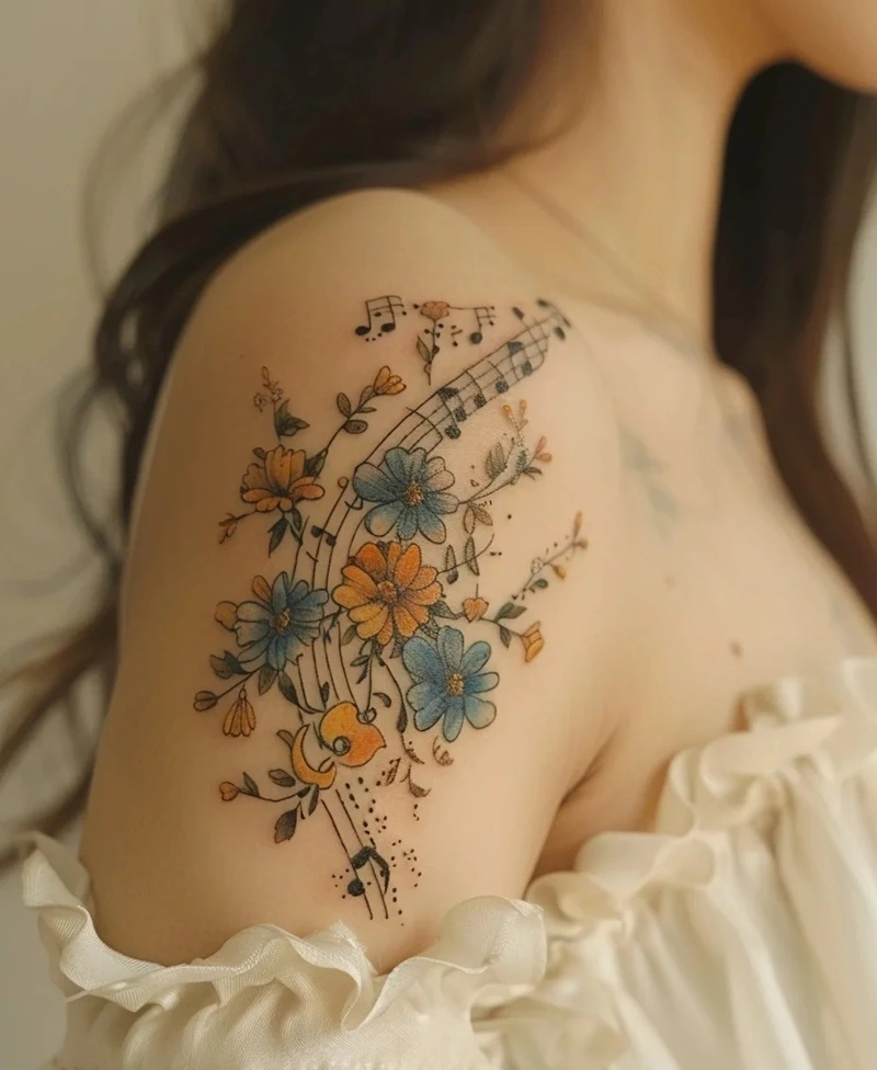 Hình xăm nốt nhạc nữ nổi bật nhưng đơn giản