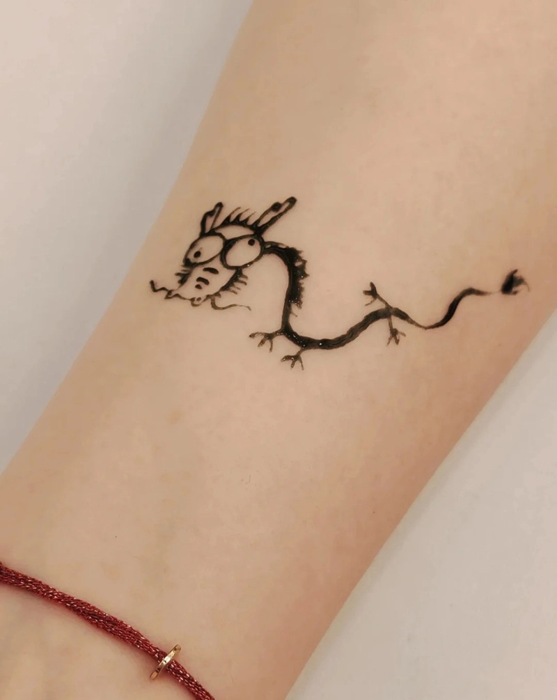 Hình xăm rồng mini line art