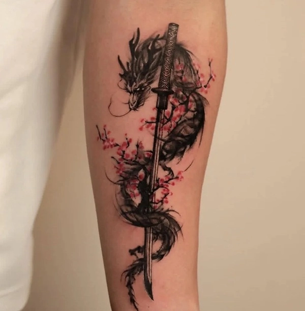 Hình xăm thần thoại phong thủy kết hợp rồng