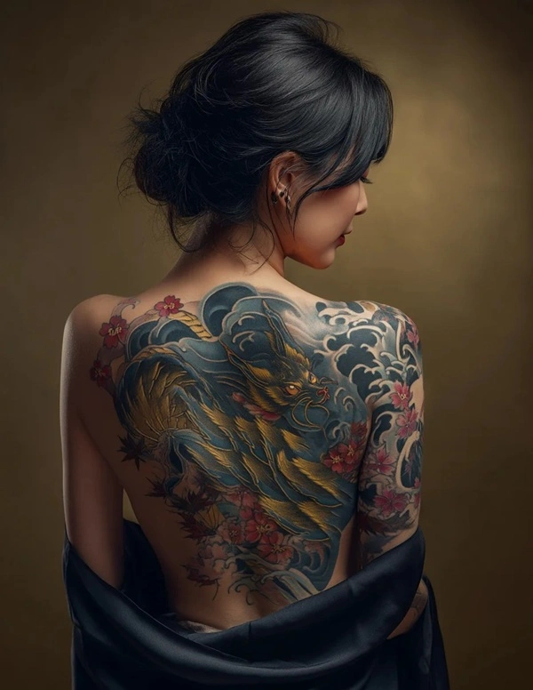 Hình xăm thần thoại phong thủy line art