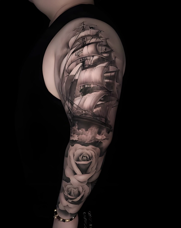 Tattoo chiến hạm nam nổi bật ấn tượng