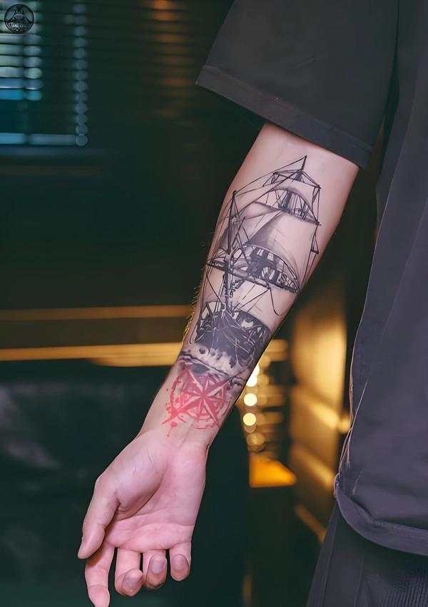 Tattoo chiến hạm nam sắc nét ấn tượng