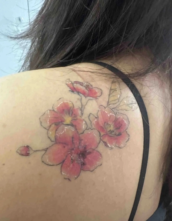 Tattoo hoa anh đào nữ đẹp ở sau lưng