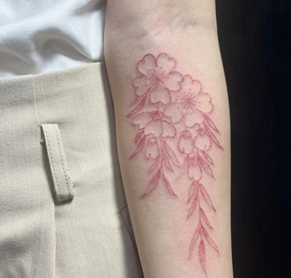 Tattoo hoa anh đào nữ phối màu đẹp