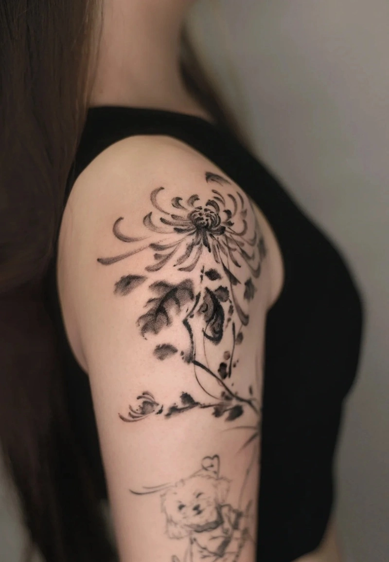 Tattoo hoa cúc nữ bản mảnh đẹp