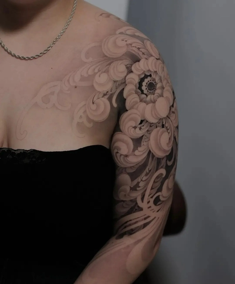 Tattoo hoa cúc nữ màu sắc nhẹ nhàng