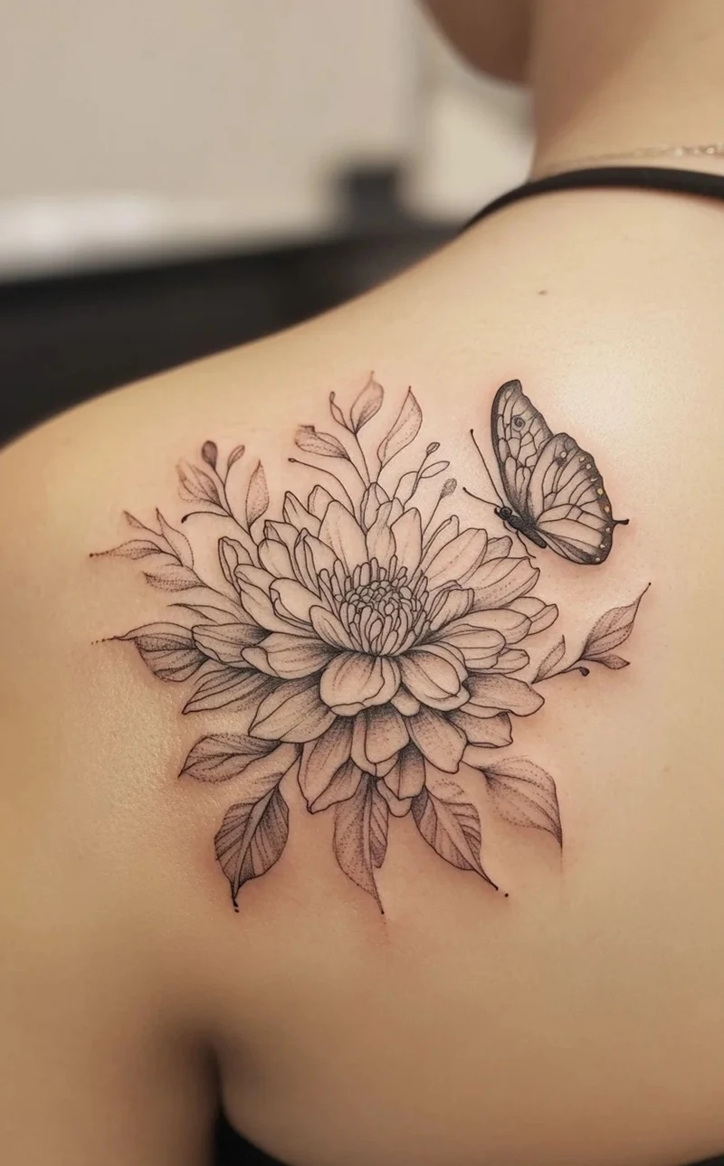 Tattoo hoa cúc nữ phong cách Á Đông