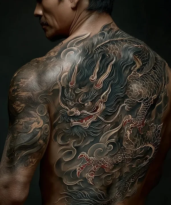 Tattoo lưng phong thủy họa tiết thần thú