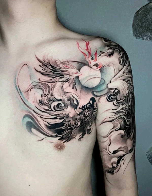 Tattoo phượng hoàng nam phong cách Á Đông