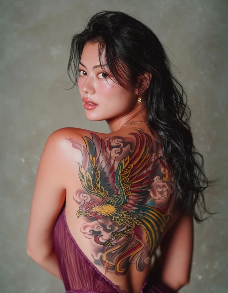 Tattoo phượng hoàng nữ nhẹ nhàng thanh thoát
