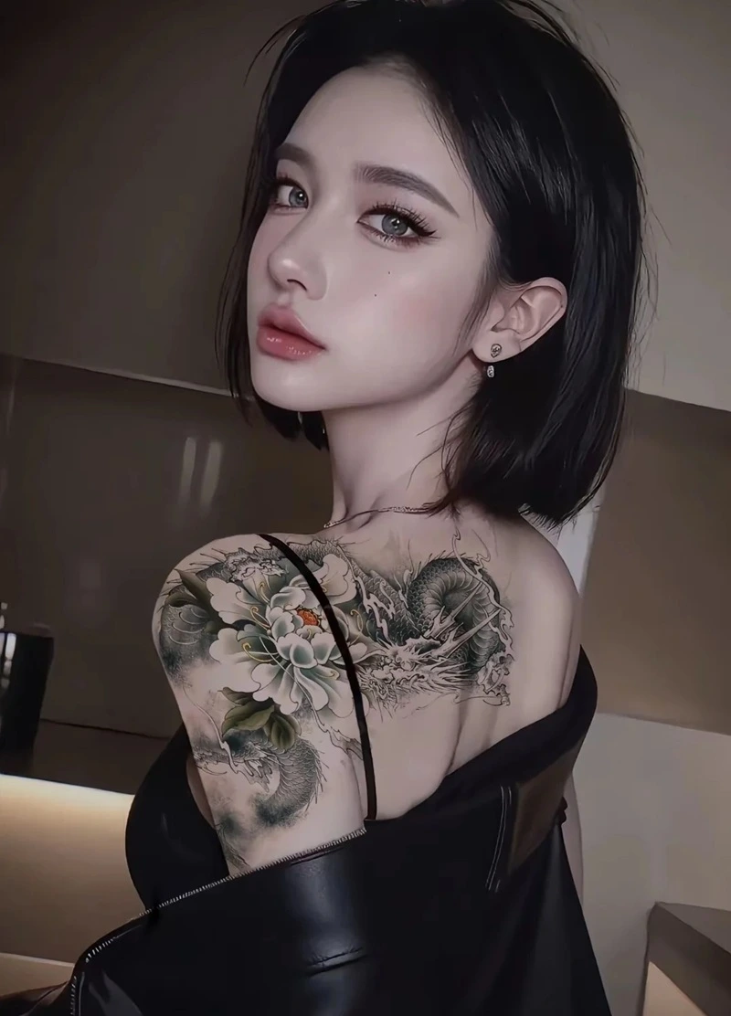 Tattoo vai phong thủy màu đen mạnh mẽ