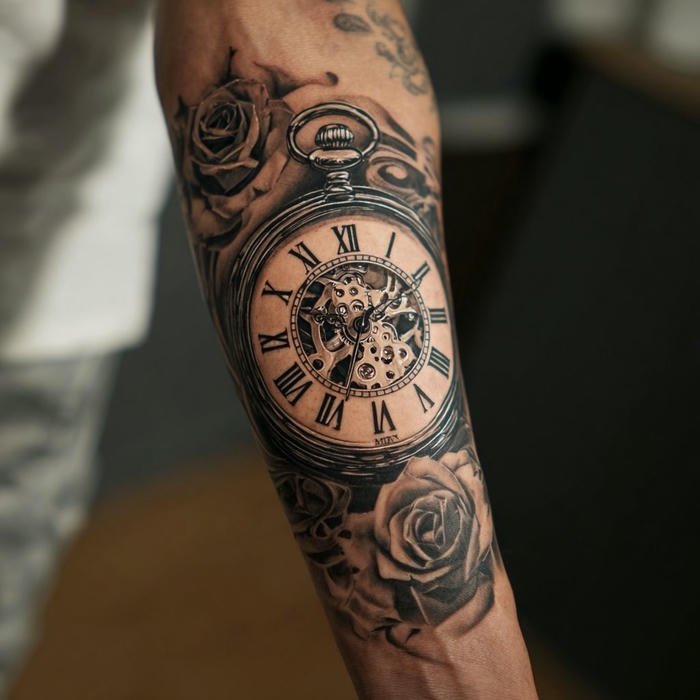 ảnh xăm đồng hồ nam nghệ thuật