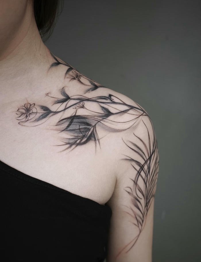 hình ảnh xăm lá cây đẹp và thanh lịch_