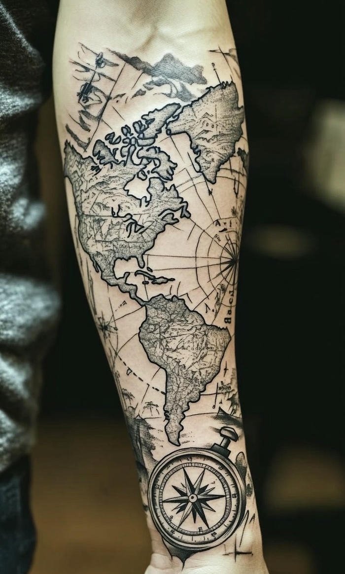 hình xăm bản đồ đơn giản tinh tế nam