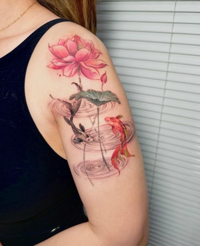 hình xăm cá chép hoa sen nữ