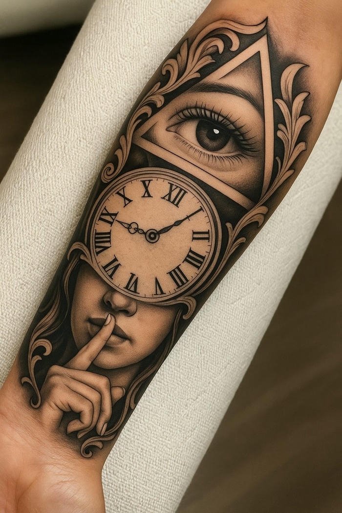 hình xăm đồng hồ nam nhẹ nhàng mà cuốn hút