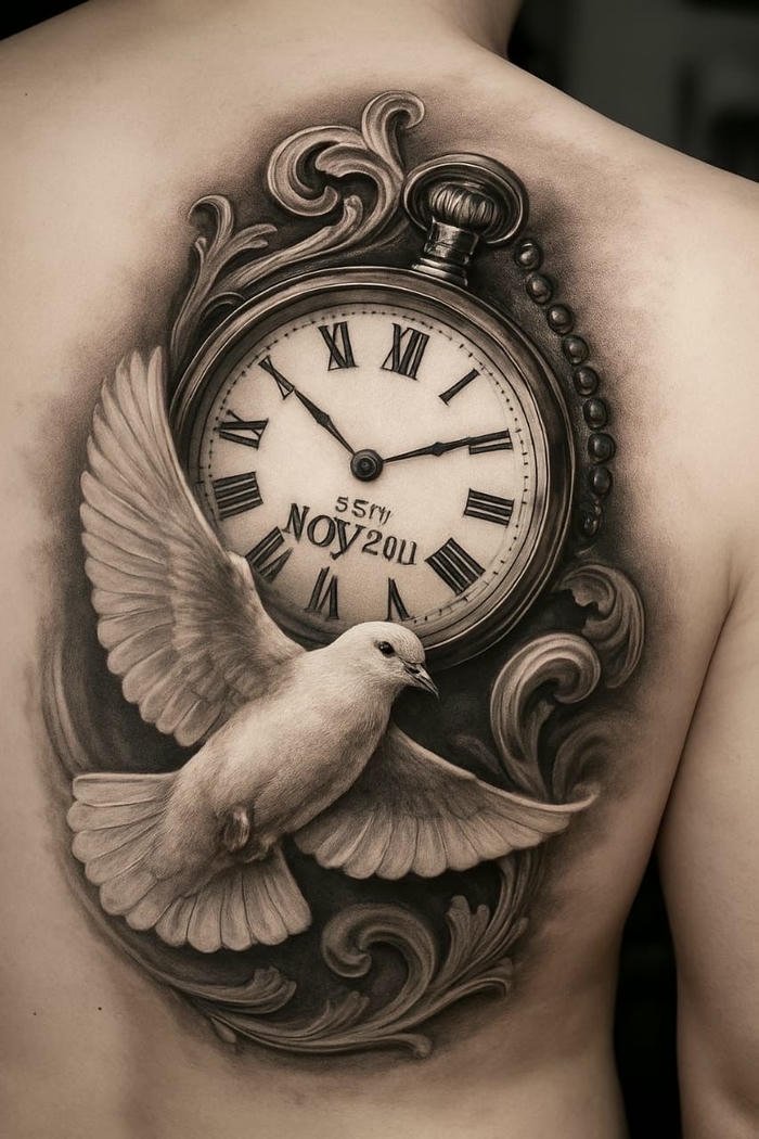 hình xăm đồng hồ nam phong cách cổ điển độc đáo