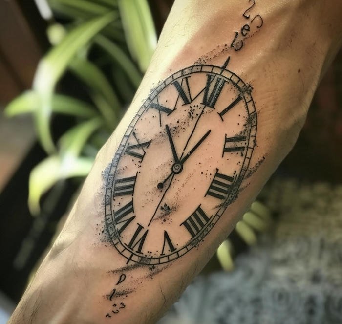 hình xăm đồng hồ nam phong cách cổ điển