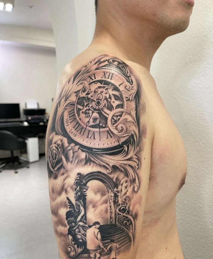 mẫu tattoo đồng hồ nam nghệ thuật đẹp