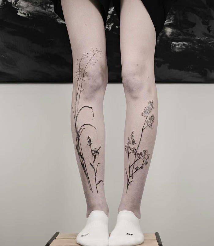 những hình xăm cây cỏ đen trắng