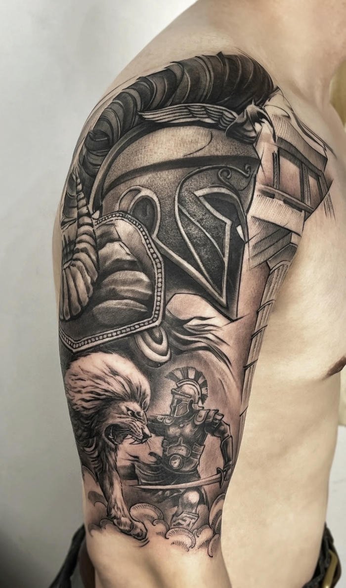 tattoo chiến binh nam với chi tiết tinh xảo