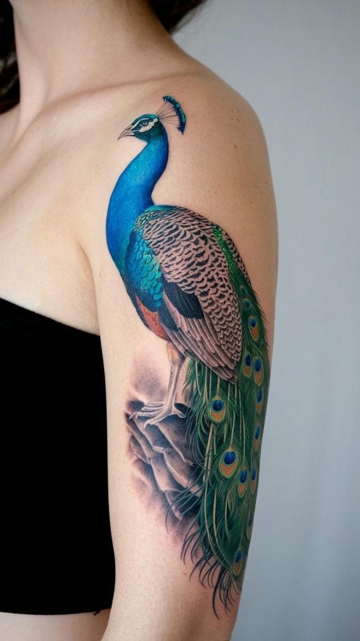 tattoo chim công màu xanh tattoo chim công màu xanh