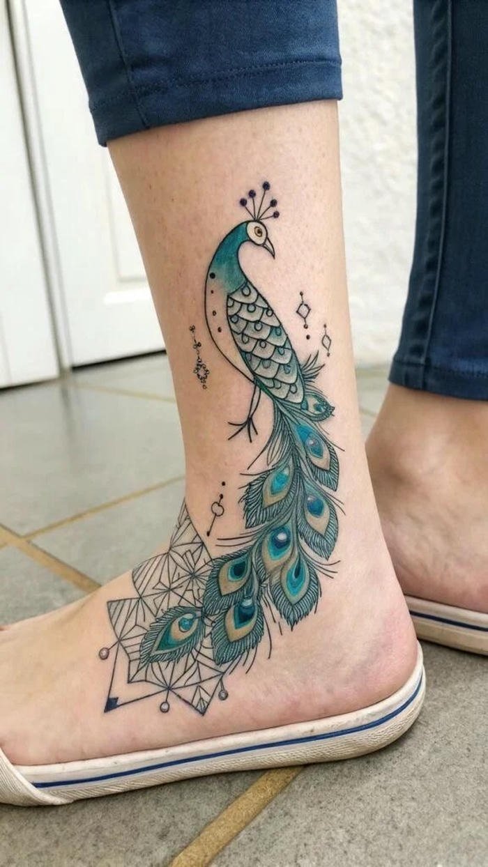 tattoo chim công ở cổ chân tattoo chim công ở cổ chân