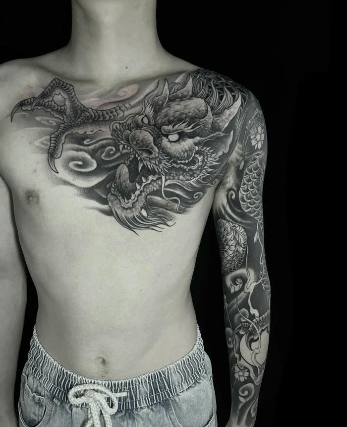 tattoo đầu rồng truyền thống nam