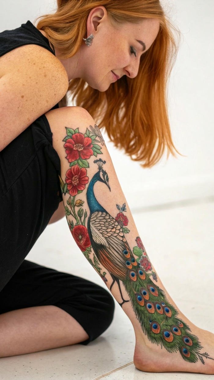xăm hình chim công ở chân nữ xăm hình chim công ở chân nữ