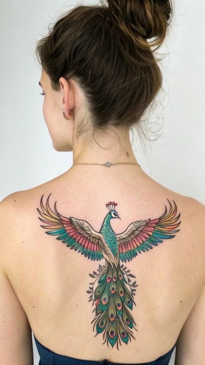 xăm hình chim công sau lưng nữ xăm hình chim công sau lưng nữ